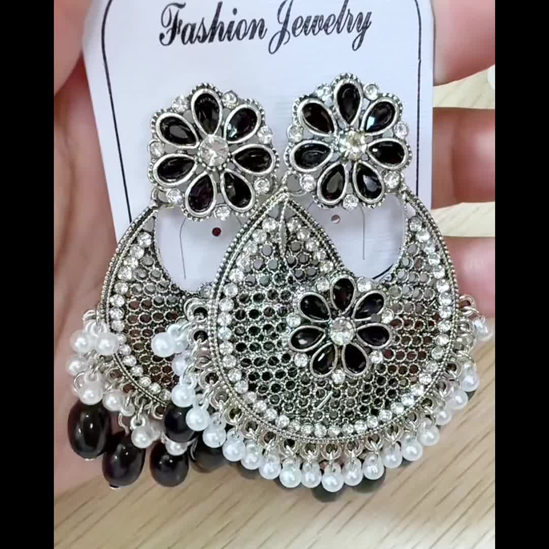 Ethnic Style Carved Hollow Imitation Agate Teardrop Earrings